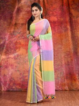 CHARUKRITI - Multicolor Cotton Handwoven Soft Saree without Blouse Piece