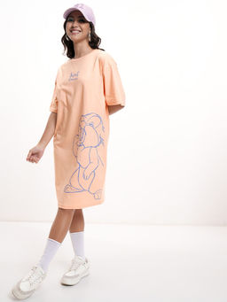 TOKYO TALKIES - Women Peach Thumper Printed T-Shirt Dress