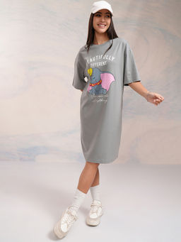 TOKYO TALKIES - Women Grey Dumbo Printed T-Shirt Dress