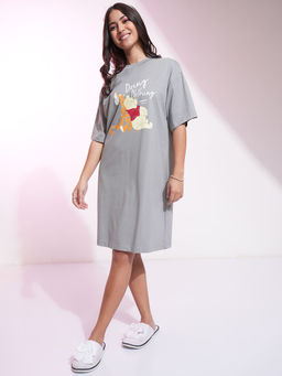 TOKYO TALKIES - Women Grey Winnie and Tigger Print T-Shirt Dress