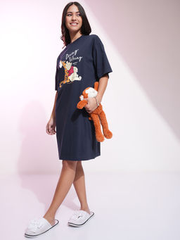 TOKYO TALKIES - Women Navy Blue Winnie and Tigger Print T-Shirt Dress