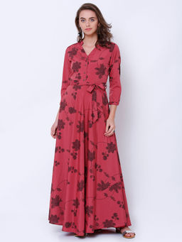 TOKYO TALKIES - Women Pink Floral Printed Dress with Belt