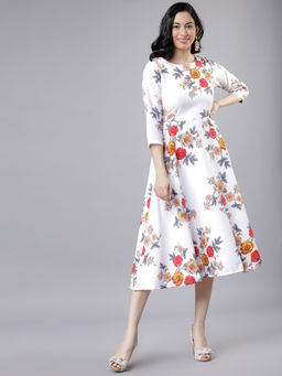 TOKYO TALKIES - Women Off-White Floral Print Fit And Flare Dress