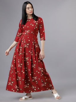 TOKYO TALKIES - Women Red Floral Maxi Dress