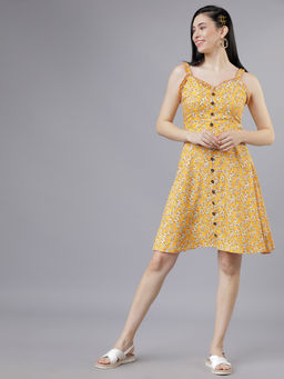TOKYO TALKIES - Women Yellow Fit And Flare Floral Printed Dress