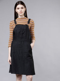 TOKYO TALKIES - Women Black Denim Pinafore Dress