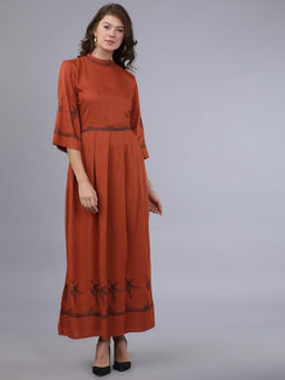 TOKYO TALKIES - Women Rust Printed Maxi Dress
