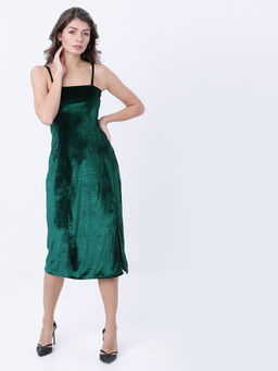 TOKYO TALKIES - Women Green Velvet Slip Dress