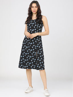 TOKYO TALKIES - Women Black Floral Crepe Dress