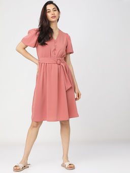 TOKYO TALKIES - Women Pink A-Line Dress with Belt