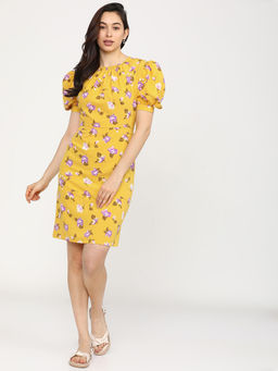TOKYO TALKIES - Women Yellow Floral Round Neck Sheath Dress