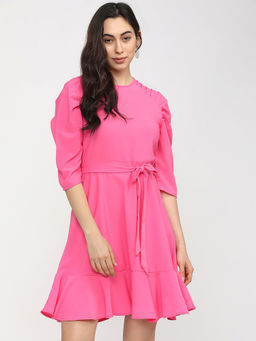 TOKYO TALKIES - Women Pink Printed Dress with Belt