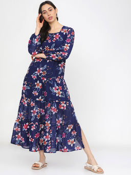 TOKYO TALKIES - Women Navy Blue Printed Dress