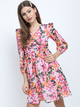 TOKYO TALKIES - Women Pink And White Floral Printed Dress