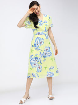 TOKYO TALKIES - Women Yellow Floral Midi Dress