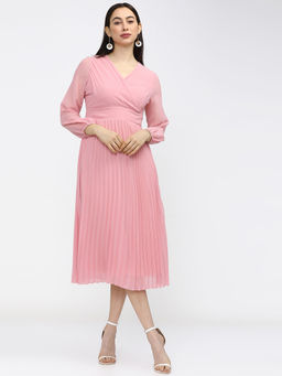 TOKYO TALKIES - Women Pink Solid Fit And Flared Dress
