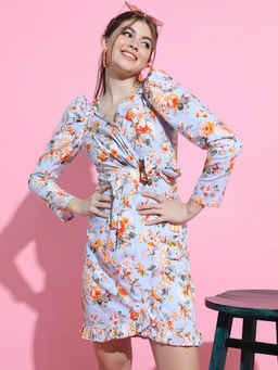 TOKYO TALKIES - Women Blue Floral Wrap Dress