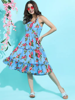 TOKYO TALKIES - Women Blue Floral Printed Dress