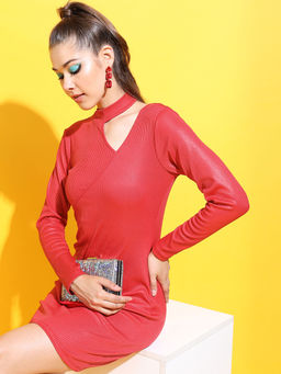 TOKYO TALKIES - Women Asymmetric Cutout Shoulder Dress