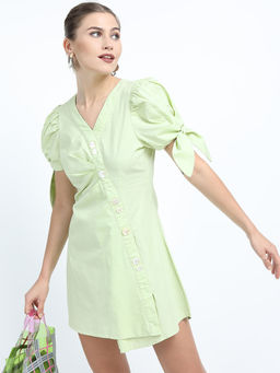 TOKYO TALKIES - Women Green Solid Shirt Style Cotton Dress
