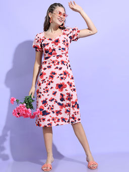 TOKYO TALKIES - Women Peach-Coloured Floral Midi Dress