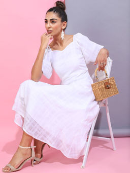 TOKYO TALKIES - Women White Self Design Midi Dress