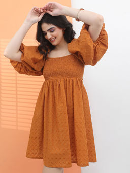 TOKYO TALKIES - Women Square Neck Self Design Fit And Flare Dress