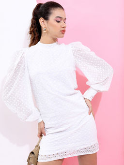 TOKYO TALKIES - Women White Balloon Sleeves Dress
