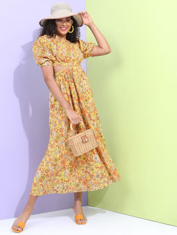 TOKYO TALKIES - Women Yellow Floral Midi Dress