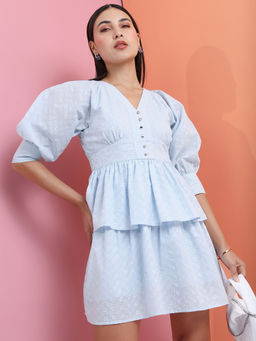 TOKYO TALKIES - Women Blue Floral Embroidered Dress