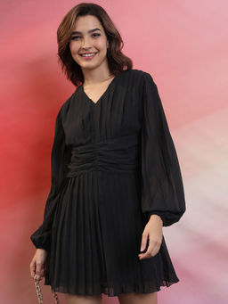 TOKYO TALKIES - Women Black Bishop Sleeve Dress