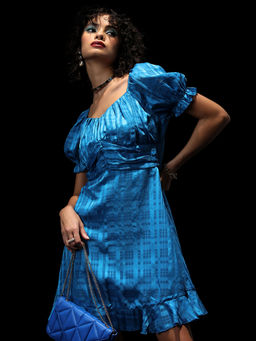 TOKYO TALKIES - Women Blue Fit And Flare Rouched Dress