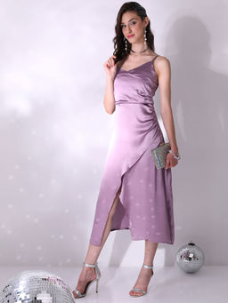 TOKYO TALKIES - Women Purple Satin Overlapping Strappy Dress