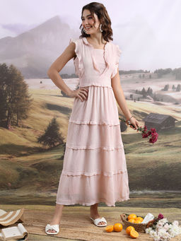 TOKYO TALKIES - Women Peach Frill Detail Maxi Dress