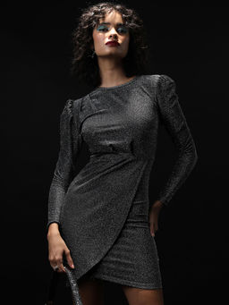 TOKYO TALKIES - Women Black Asymmetric Shimmer Dress