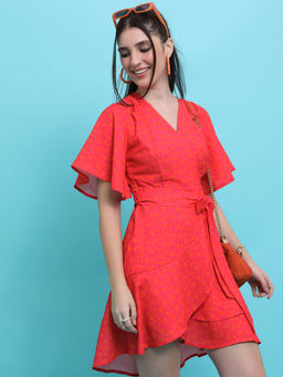 TOKYO TALKIES - Women Orange Wrap Dress with Belt