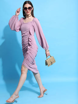 TOKYO TALKIES - Women Purple Square Neck Ruffled Ruched Sheath Dress