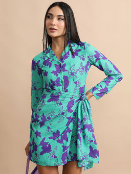 TOKYO TALKIES - Women Green Wrap Shirt Dress