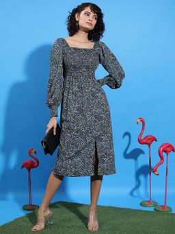 TOKYO TALKIES - Women Floral Printed Square Neck A-Line Midi Dress