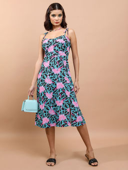 TOKYO TALKIES - Women Floral Printed Sleeveless Fit And Flare Midi Dress