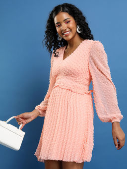 TOKYO TALKIES - Women Pink Self Design Fit And Flare Above Knee Dress