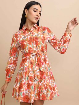 TOKYO TALKIES - Women Floral Printed Sleeve Gathered Fit And Flare Dress