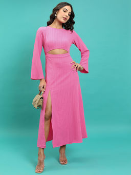 TOKYO TALKIES - Women Pink Flared Sleeves Cut-Out Detailed Midi A-Line Dress