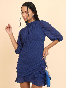 TOKYO TALKIES - Women Navy Blue Self Design Sheath Dress