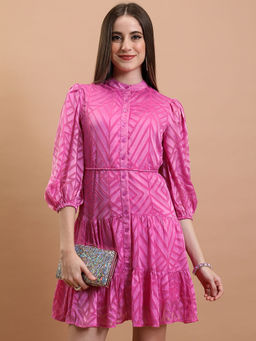 TOKYO TALKIES - Women Pink Printed tiered Shirt Dress