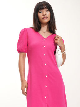 TOKYO TALKIES - Women Pink Textured A-Line Knitted Dress