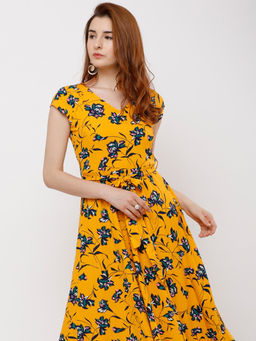 TOKYO TALKIES - Women Floral Printed Fit And Flare Midi Dress with Belt