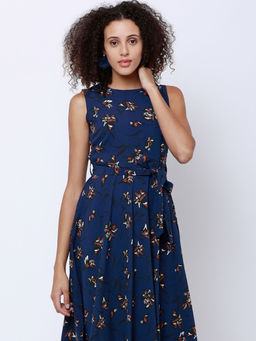 TOKYO TALKIES - Women Floral Printed Fit And Flare Midi Dress with Belt