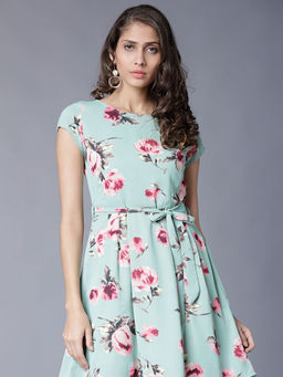 TOKYO TALKIES - Women Floral Printed Fit And Flare Midi Dress with Belt