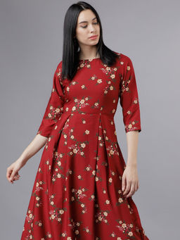 TOKYO TALKIES - Women Red Floral Print Fit And Flare Maxi Dress